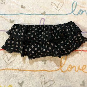 Black White Tribal Pattern Ruffle Bandeau Tiered Crop Top Shirt Womans sz Small